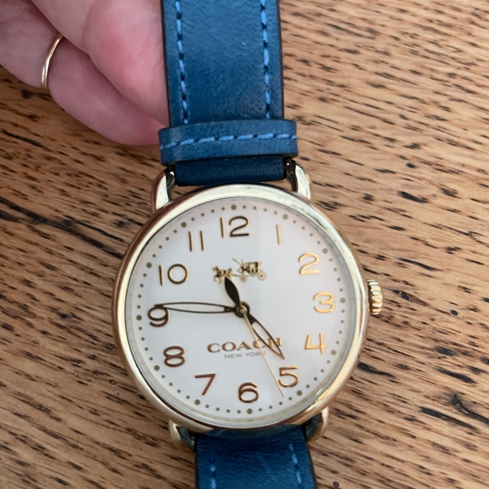Coach Gold Watch with Blue Leather Strap
